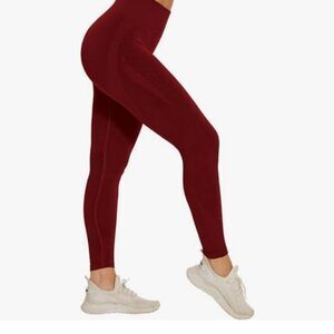 SEASUM Scrunch Butt High Waist Seamless Workout Leggings Burgundy Medium NWT